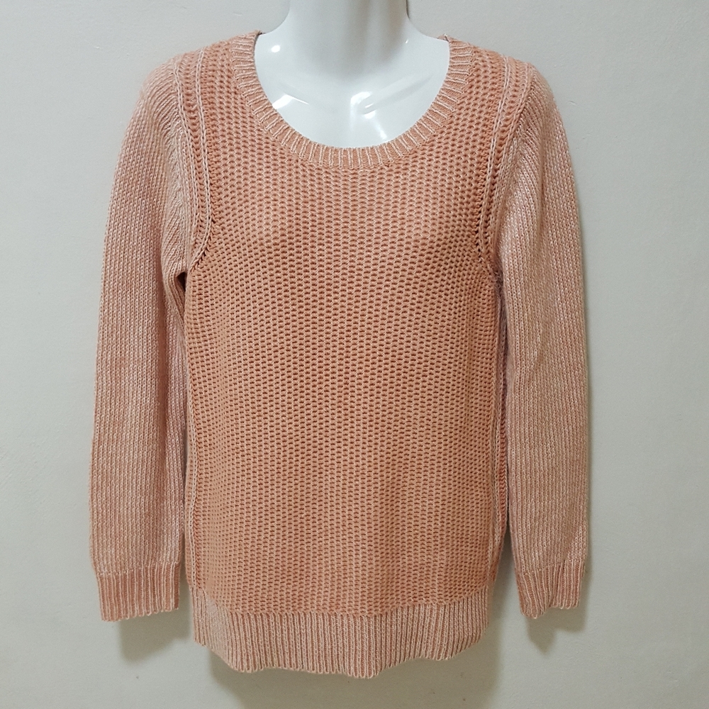 Anthropologie Sparrow Sweater Boyfriend Peach Open Knit Pullover Crew Ribbed S